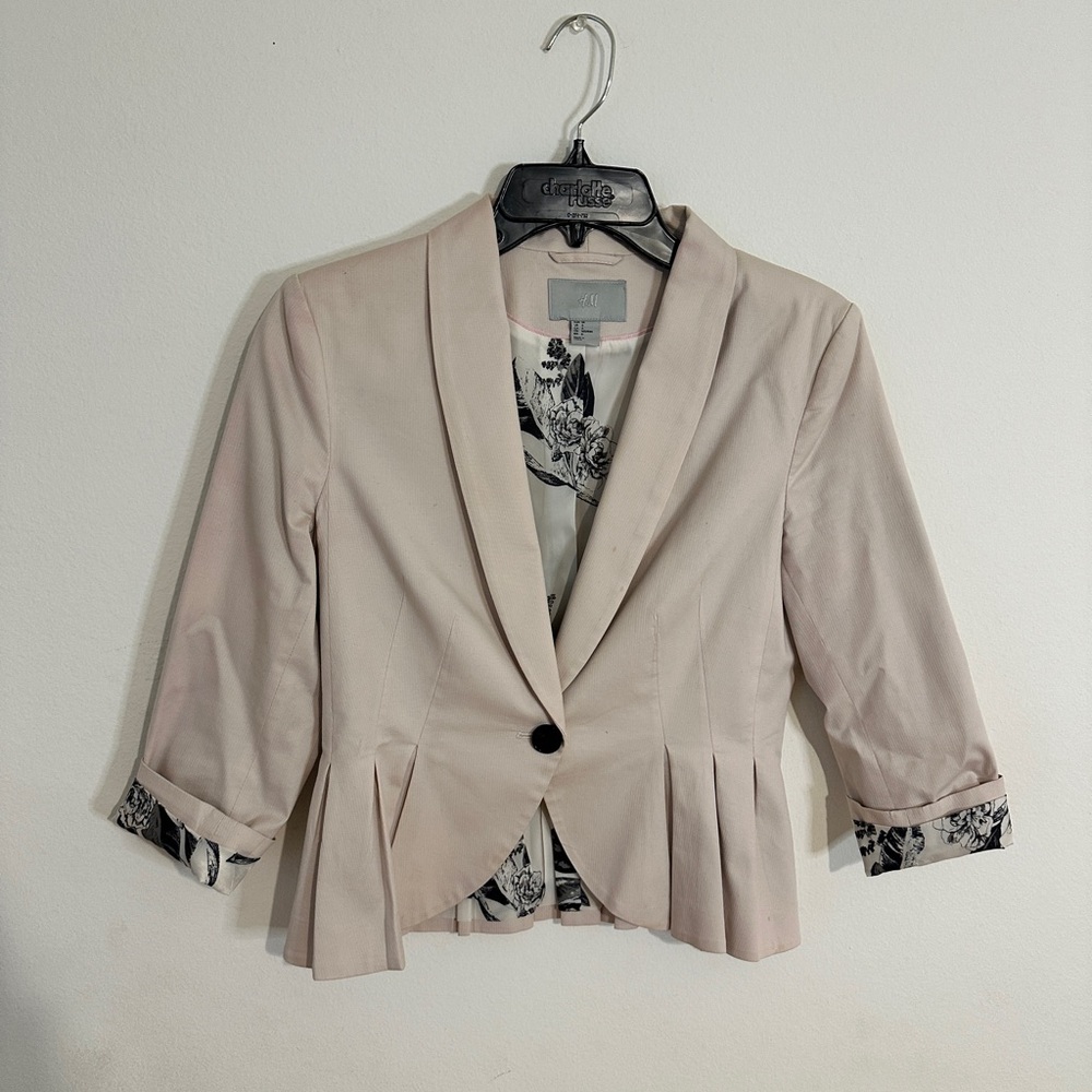 Women's Cream Blazer with Floral Lining